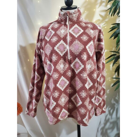 Eddie Bauer 1/2 Zip Aztec Southwestern Fleece Jacket Womens Size XL Tribal Ski - Picture 1 of 12